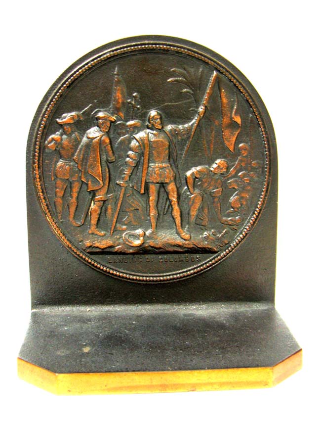 A pair of Antique Bookends circa 1930 depicting Washington Crossing the Delaware and Columbus Discovering America — image 2